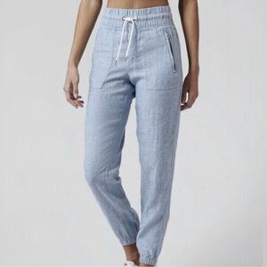 Athleta Cabo Linen Joggers Blue Size 8 Women’s Zip Pockets Elastic Waist